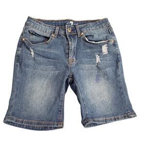 7 For all Mankind Distressed Dark Washed Blue Jean Shorts | Girls Size 14